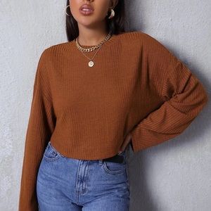 ribbed long sleeve cropped rust sweater